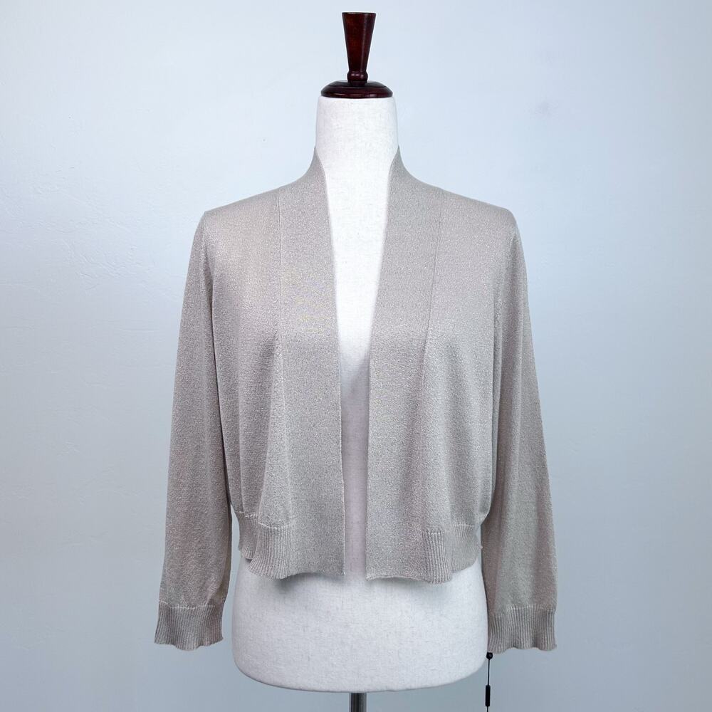 Calvin Klein LARGE Gold Metallic Knit Cropped Three-Quarter Length Cardigan NWT